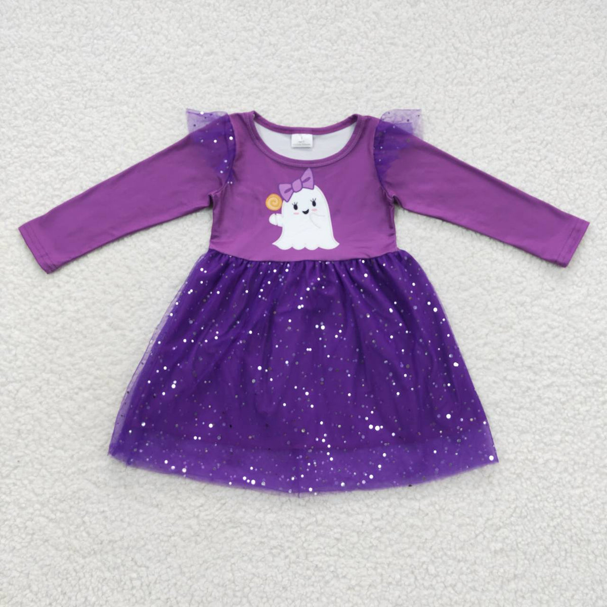 GLD0314 Halloween spooky purple long sleeve tutu dress