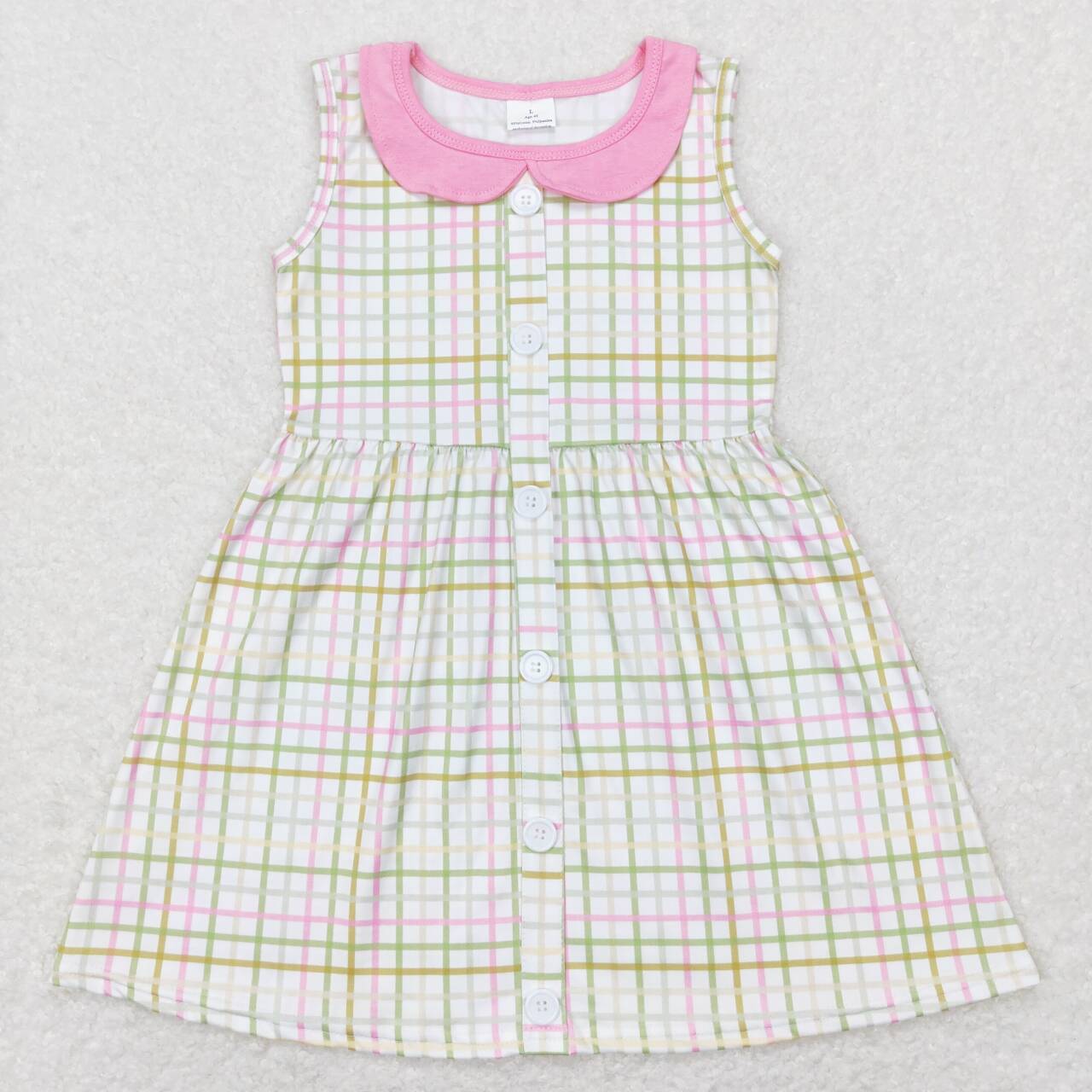 GSD0581 Green checkered pink sleeveless girls dress