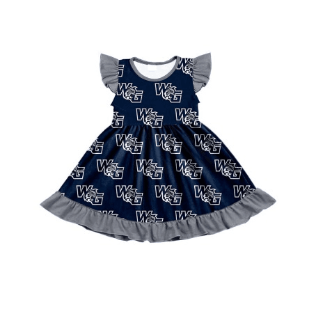 custom style WG navy blue flutter sleeve girls bows dress
