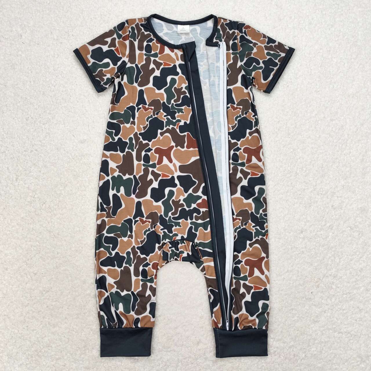 SR1899 bamboo black camo short sleeve zipper boys romper