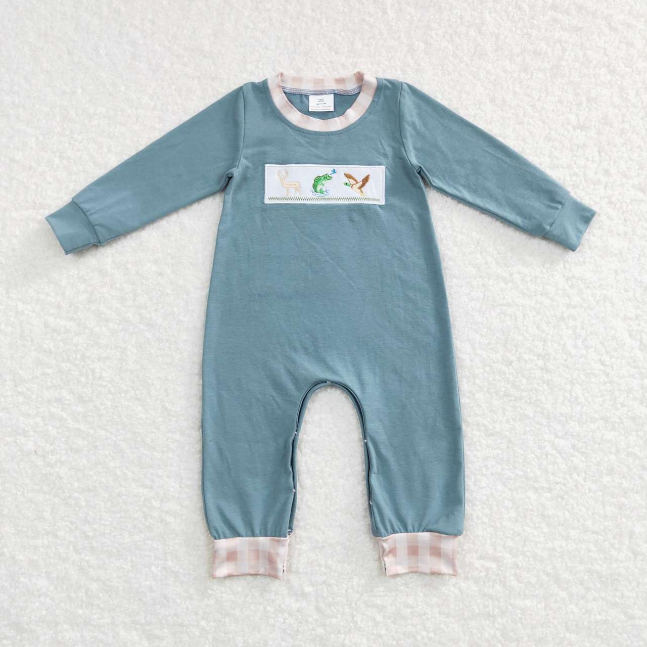 USA SHOP LR0728 Dog fish duck blue long sleeve kids romper