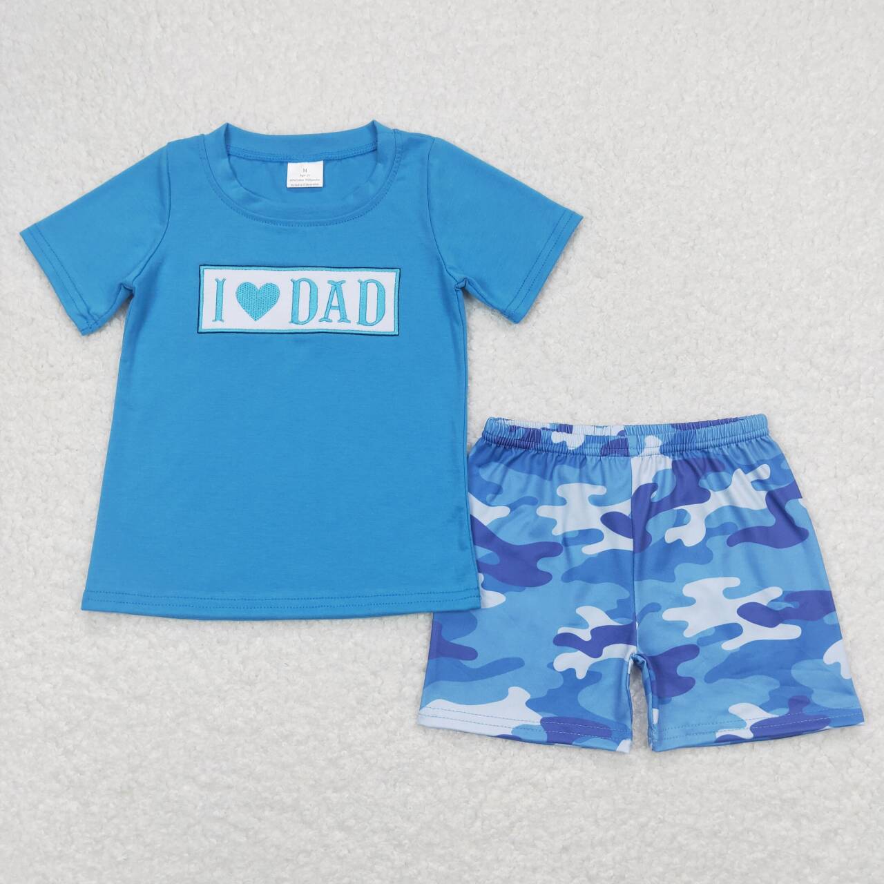 BSSO0455 I Love Dad Blue Short Sleeve Hoodie Blue Camo Shorts Boys Set