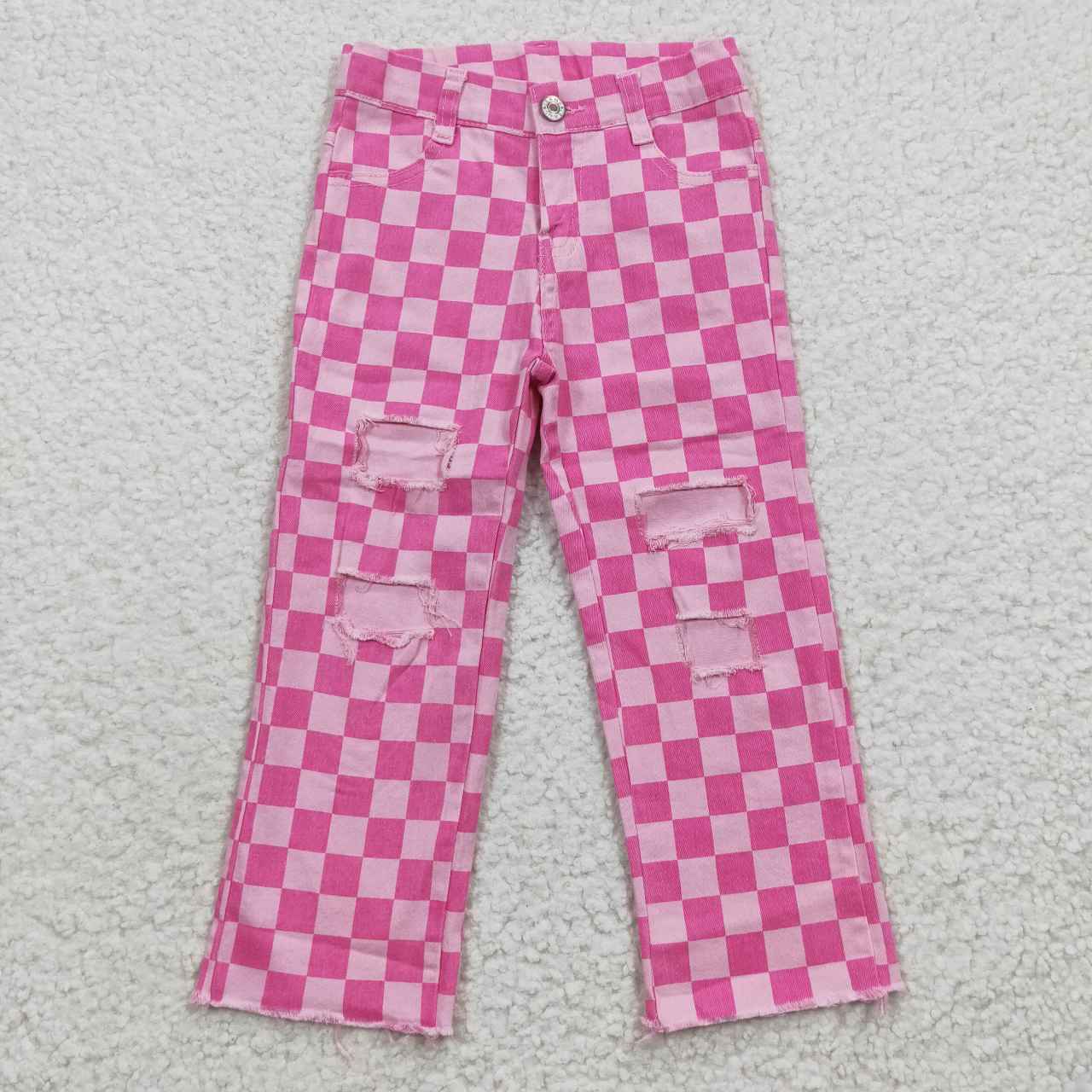 USA SHOP P0096 Pink Plaid Print Denim Jeans