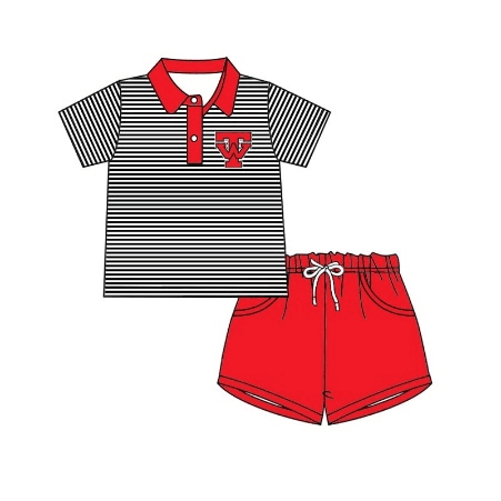 custom style TW black striped short sleeve red shorts boys set