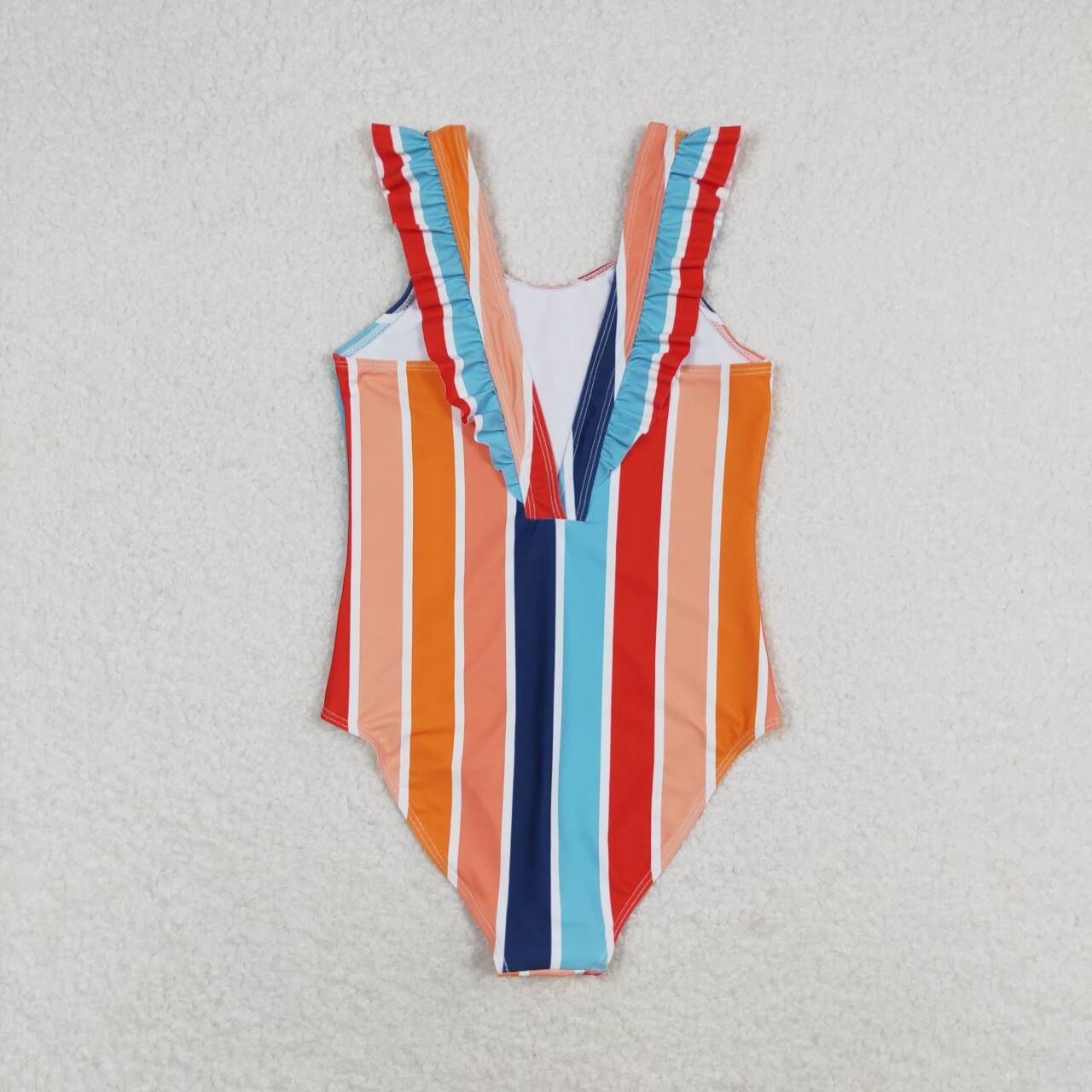 S0341 rainbow multi color striped sleeveless girls swimsuits