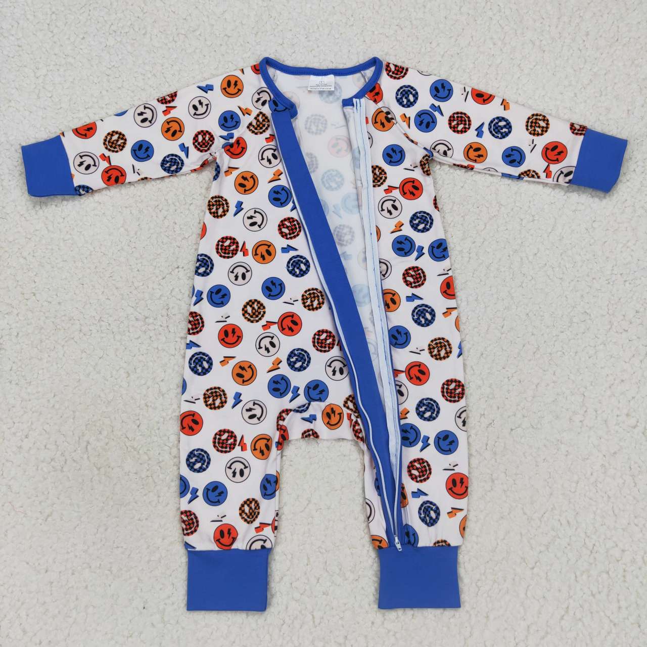 LR0721 Colorful smile blue long sleeve girls romper