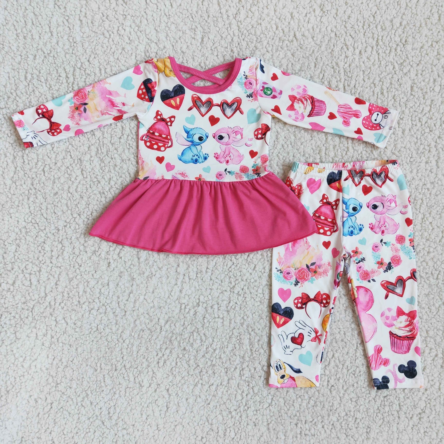 6 B1-33 Valentine's Day Pink Heart Cartoon Animals Print Outfits