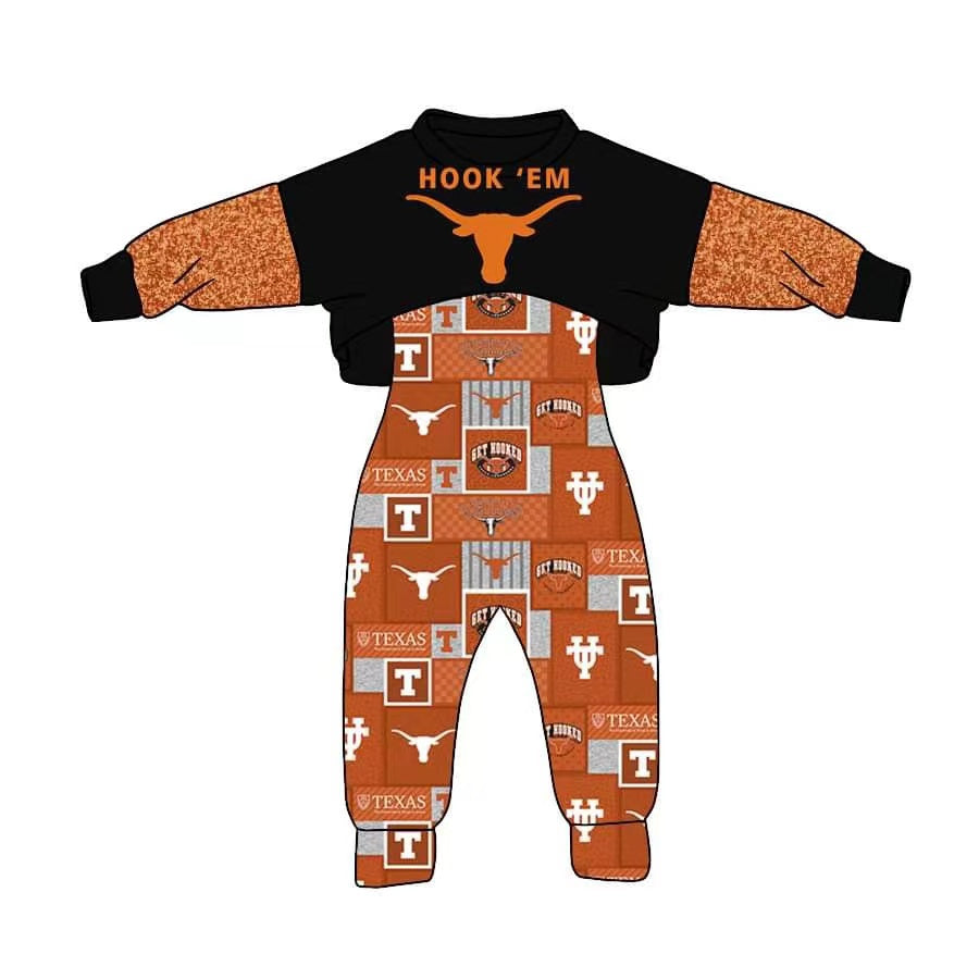 custom Cow orange long sleeve jumpsuit set