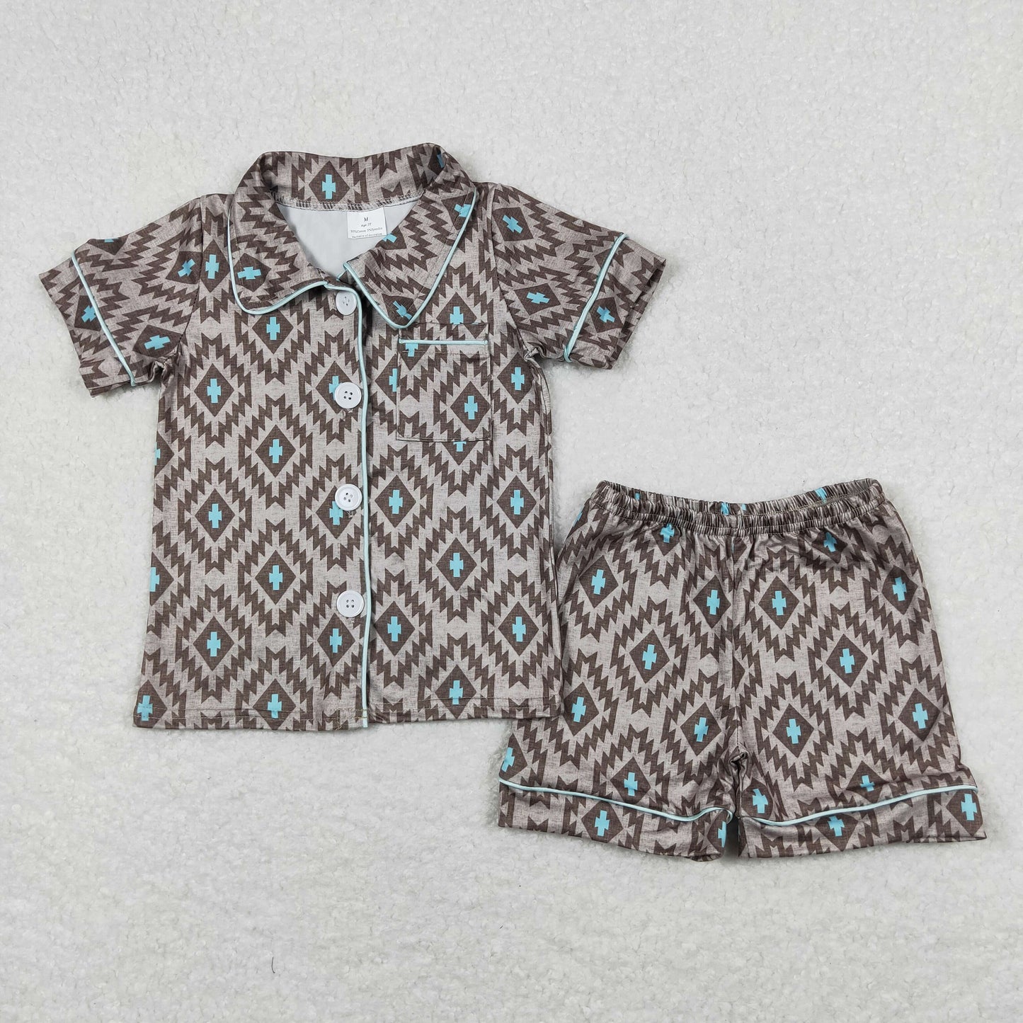 BSSO0560 Western Aztec Short Sleeve Shorts Boys Summer Pajamas