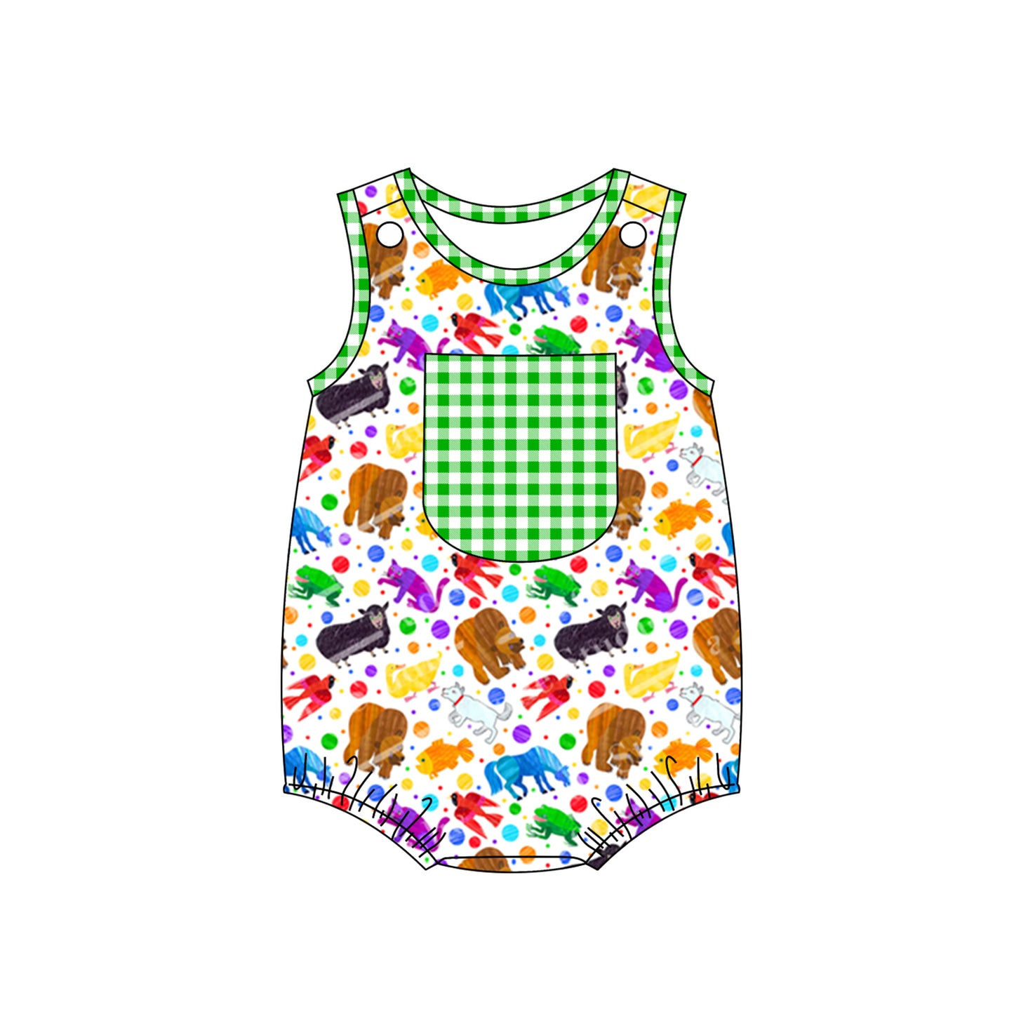 preorder colorful animals green pocket sleeveless boys romper