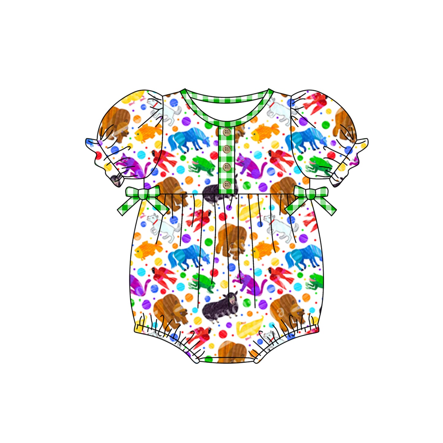 preorder colorful animals green short sleeve girls romper