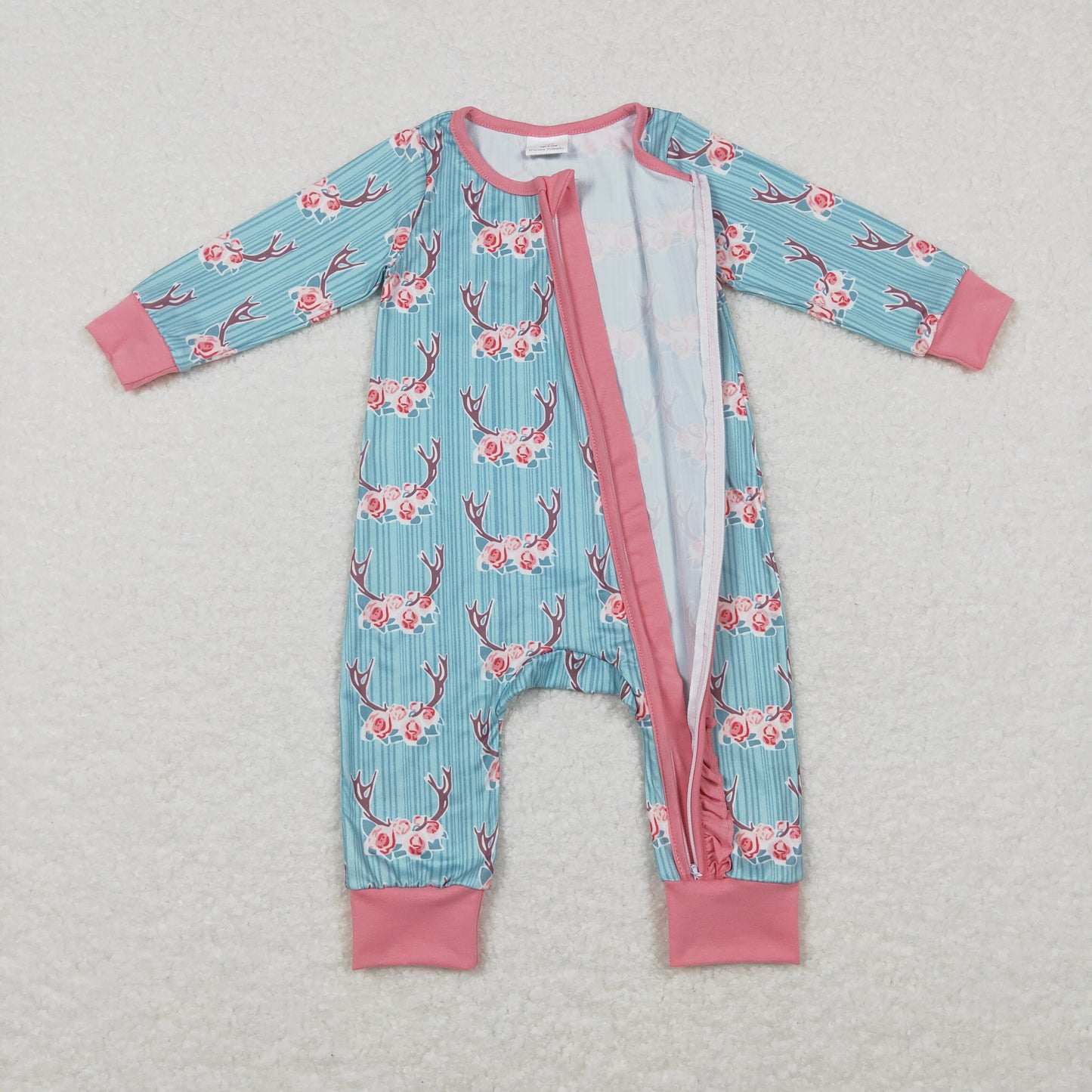 LR0712 Deer flowers long sleeve girls romper