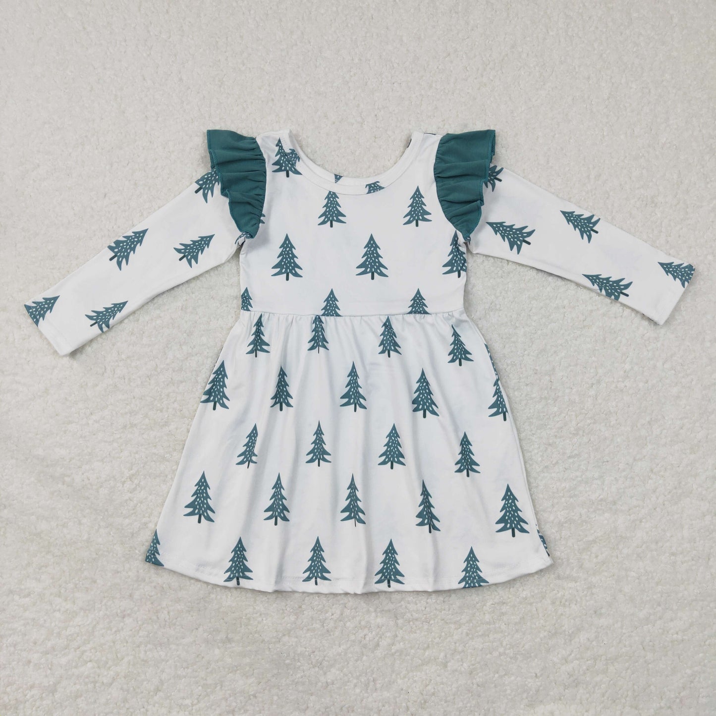 GLD0440 Christmas tree green long sleeve girls dress