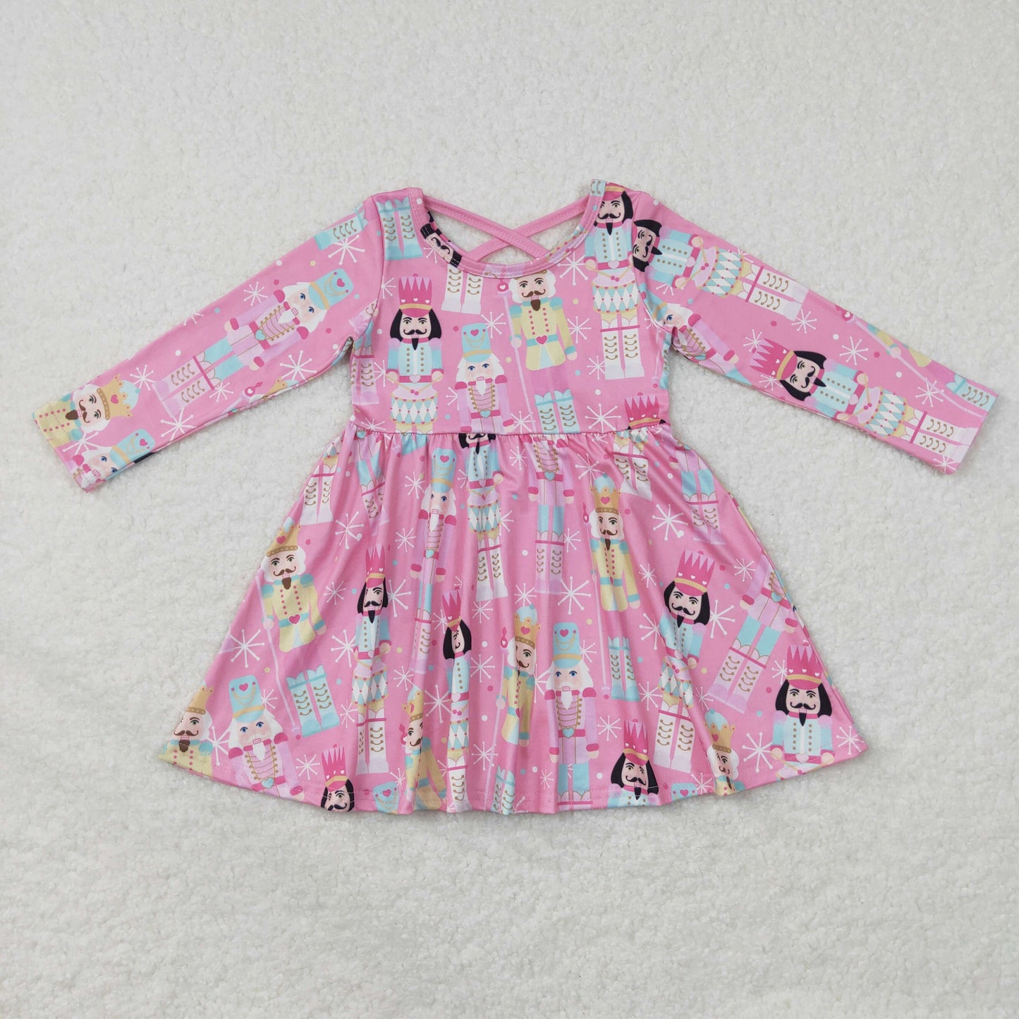 GLD0384 Soldier pink long sleeve girls dress