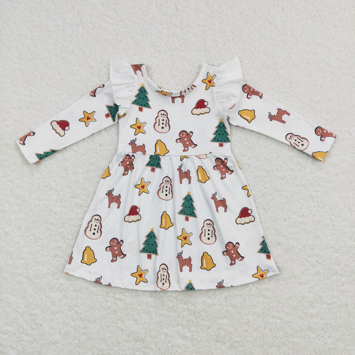 GLD0442 Christmas hat tree gingerbread man long sleeve girls dress