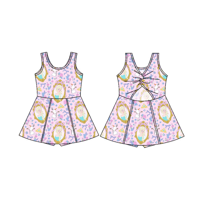 custom moq 3 cartoon princess sleeveless skorts girls dress