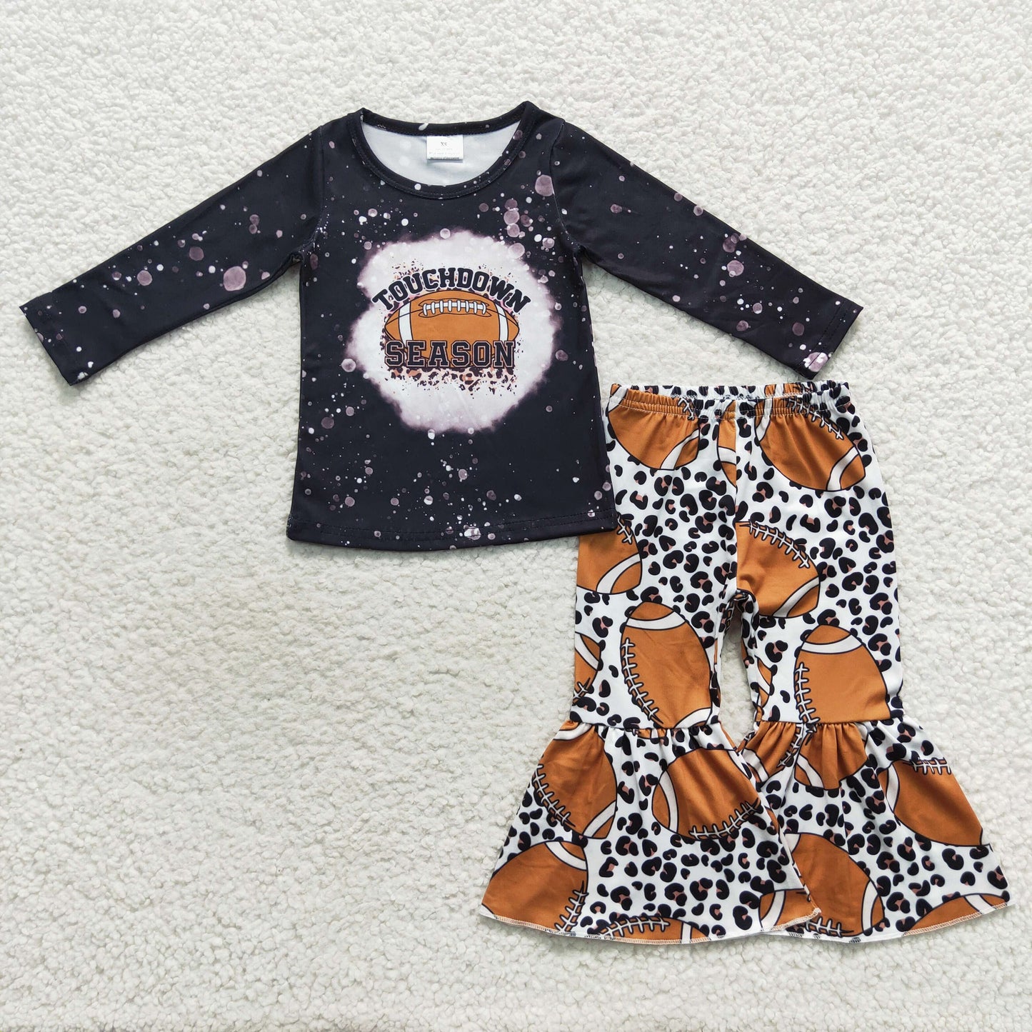 GLP0680 Football black long sleeve leopard pants girls set