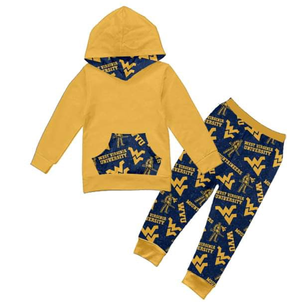 custom Yellow long sleeve hoodie black pants boys set