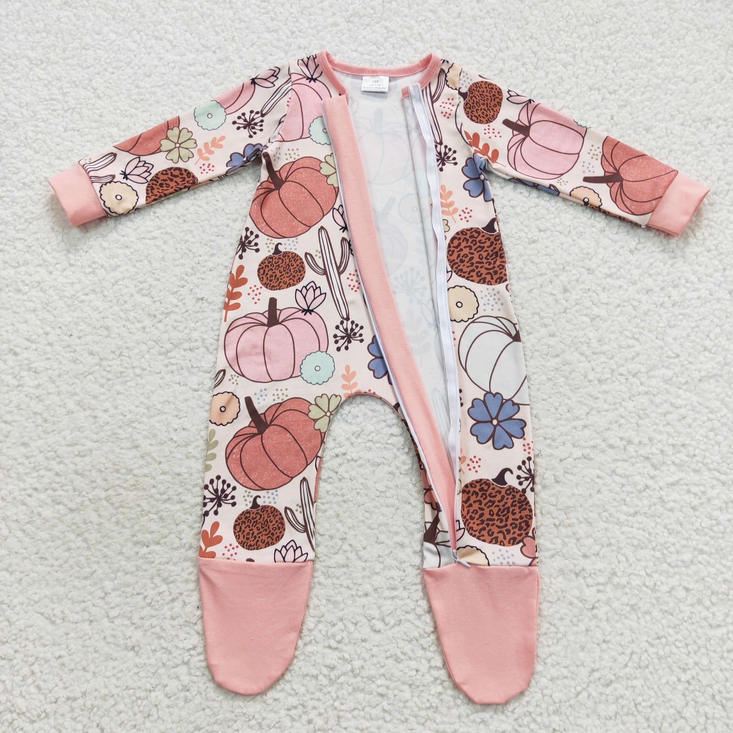 LR0553 Western pumpkin cactus pink long sleeve kids romper