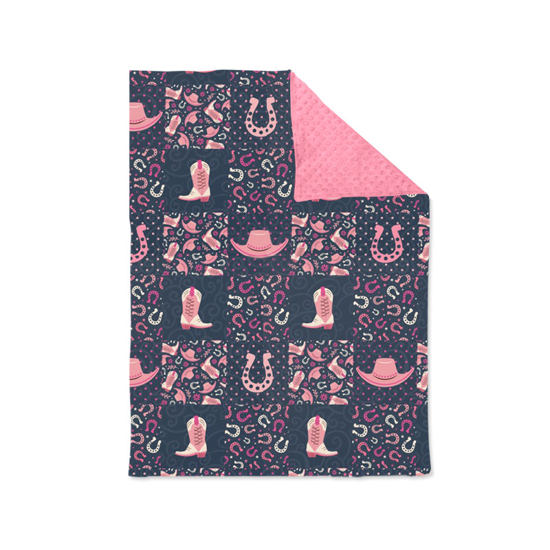 preorder BL0077 Western horseshoe boot hat Baby Blanket