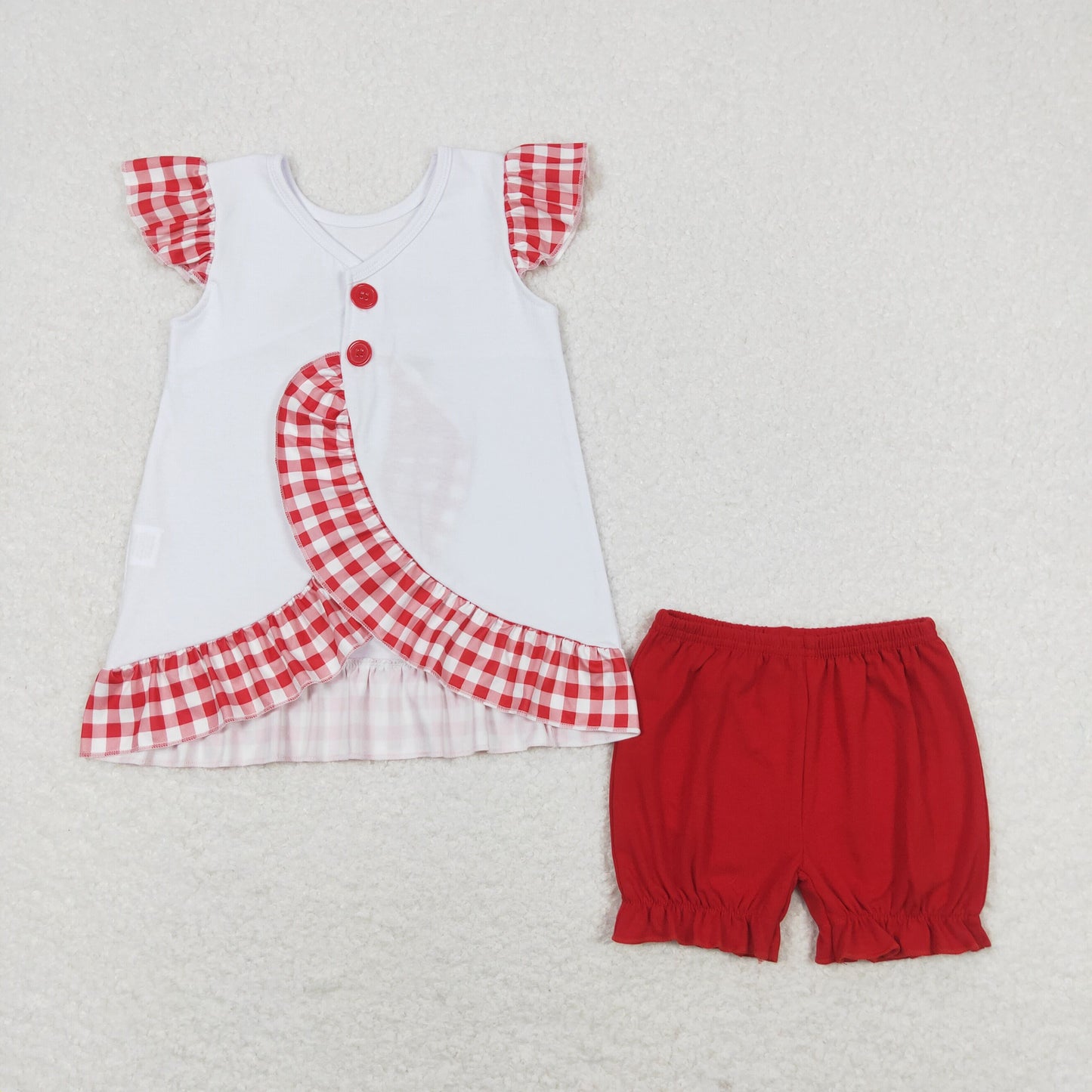 GSSO0662 embroidery July 4th camping cart flag red flutter sleeve red shorts girls set