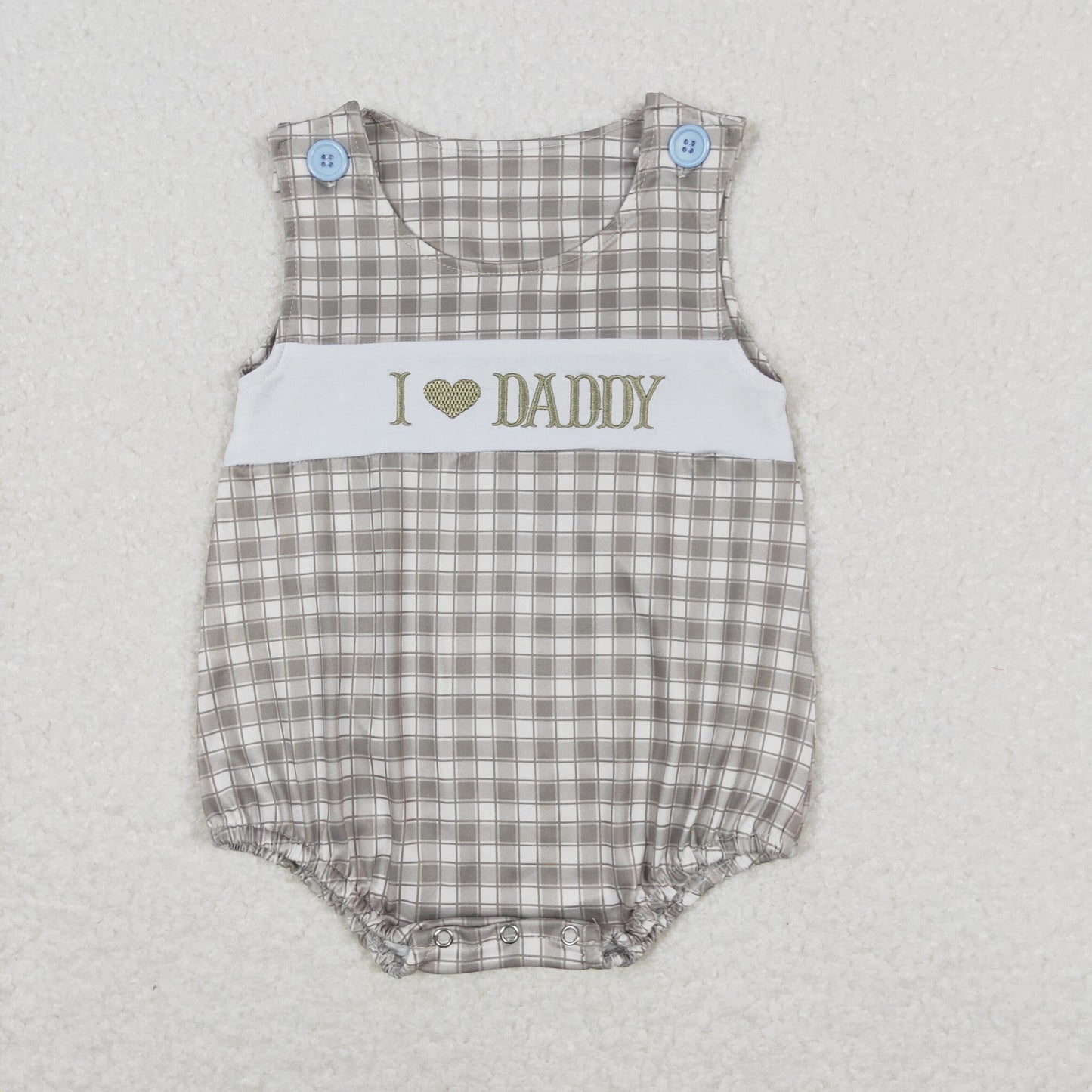 SR1120 embroidery I love daddy green checkered sleeveless boys romper