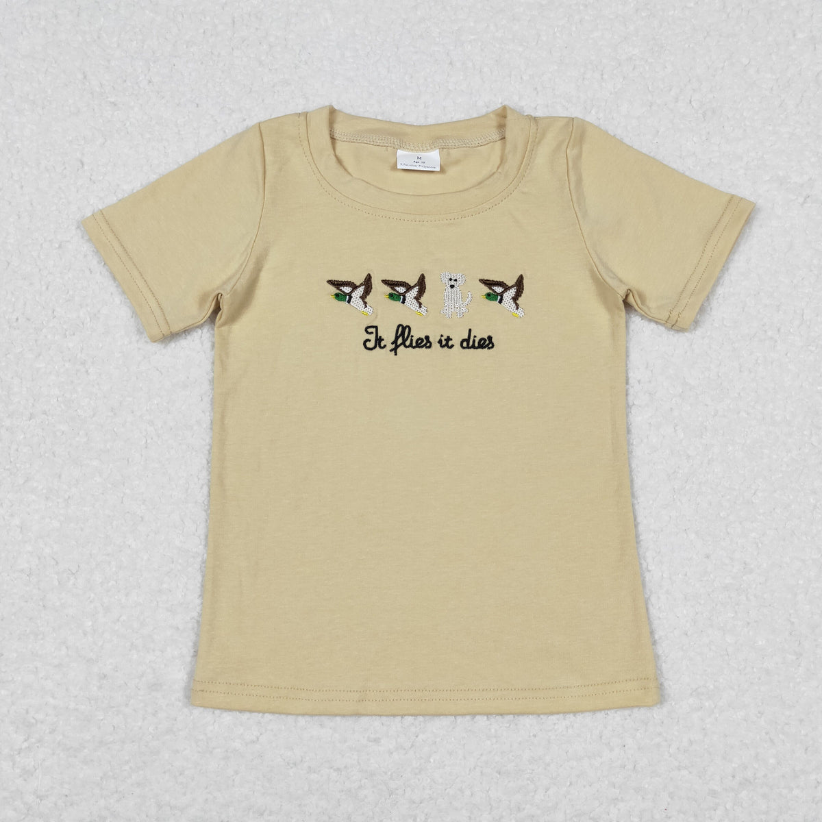 BT0621 embroidery mallard duck dog khaki short sleeve boys top