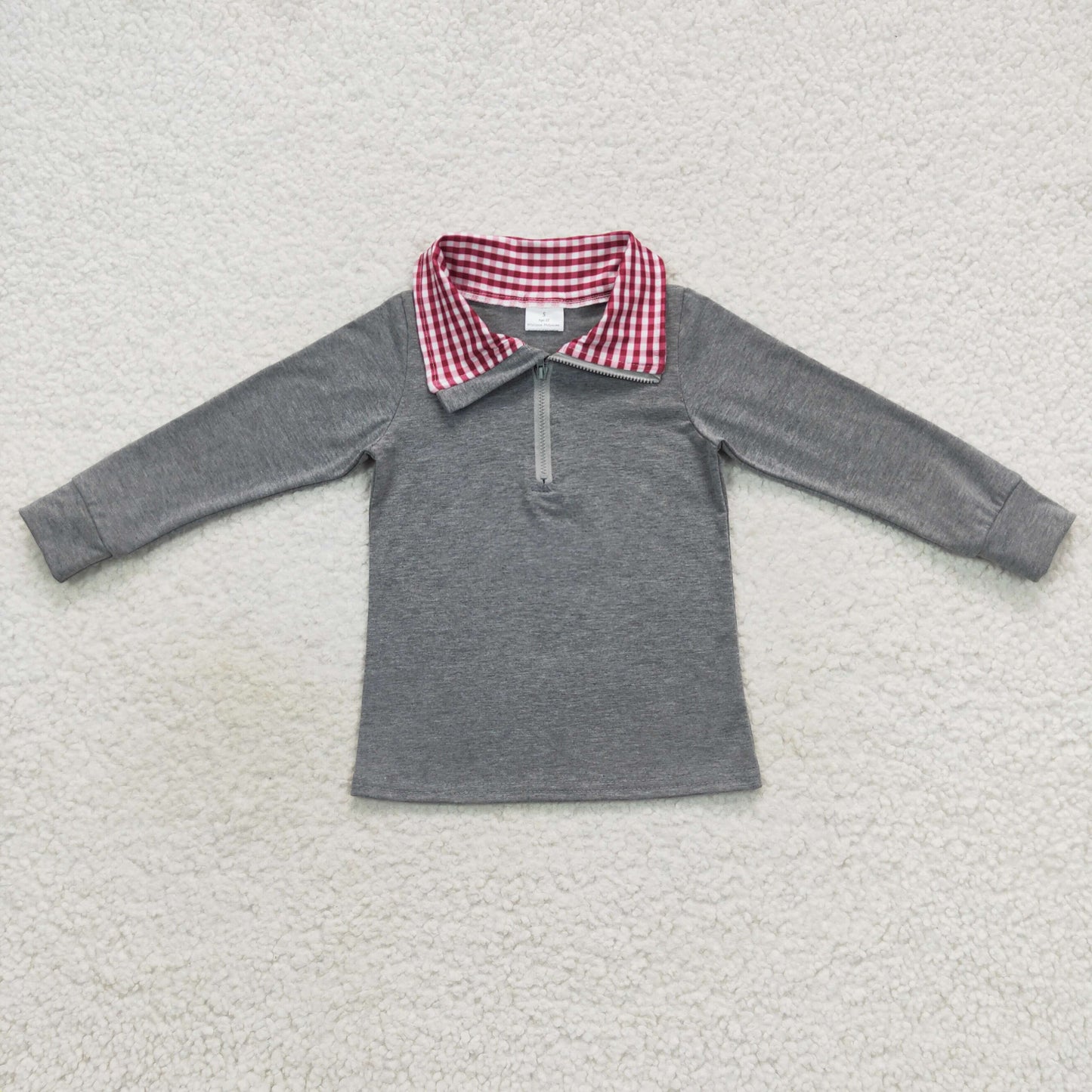 BT0282 Red plaid grey long sleeve boys top