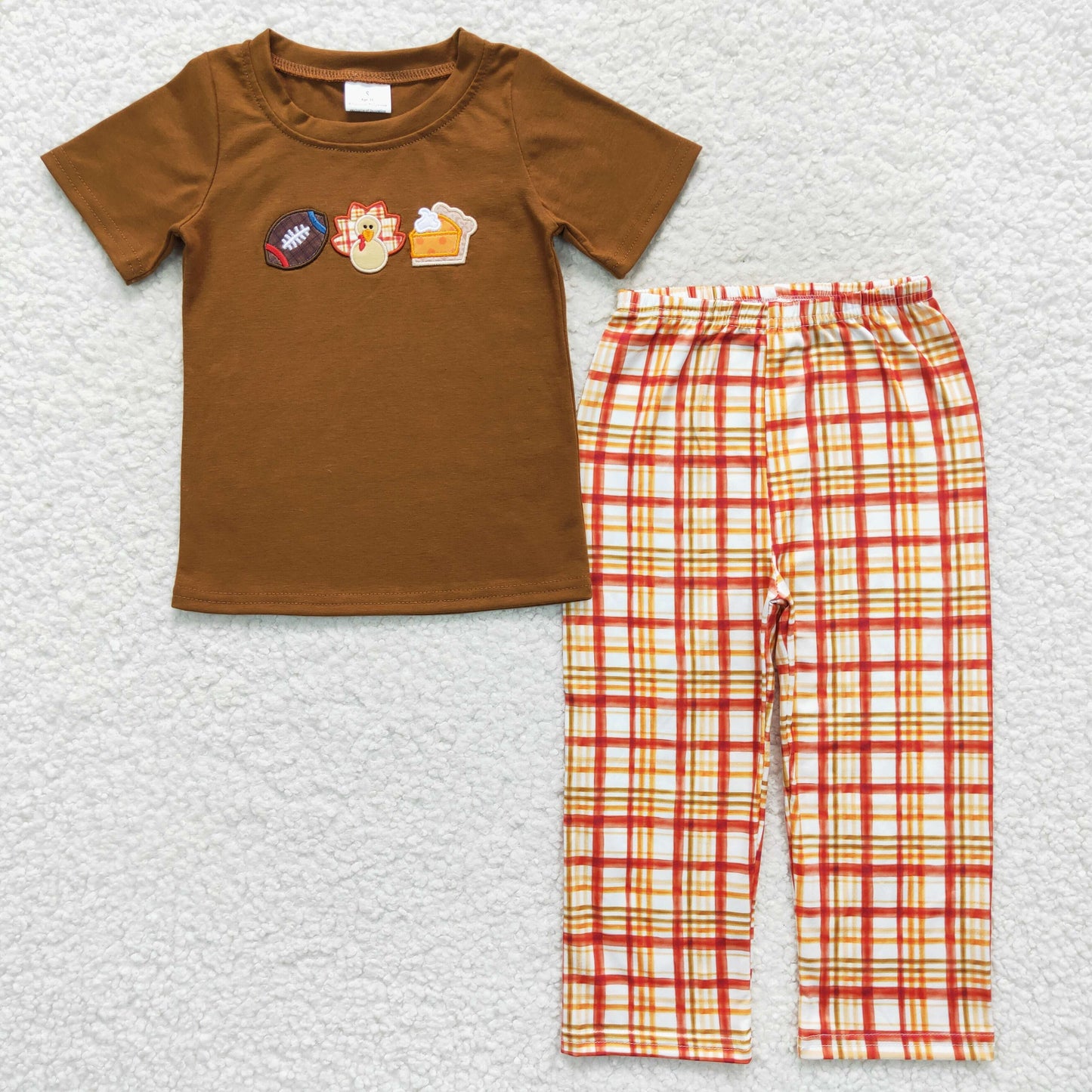 BSPO0143 Thanksgiving Turkey Rugby Short Sleeve Orange Pants Boys Set
