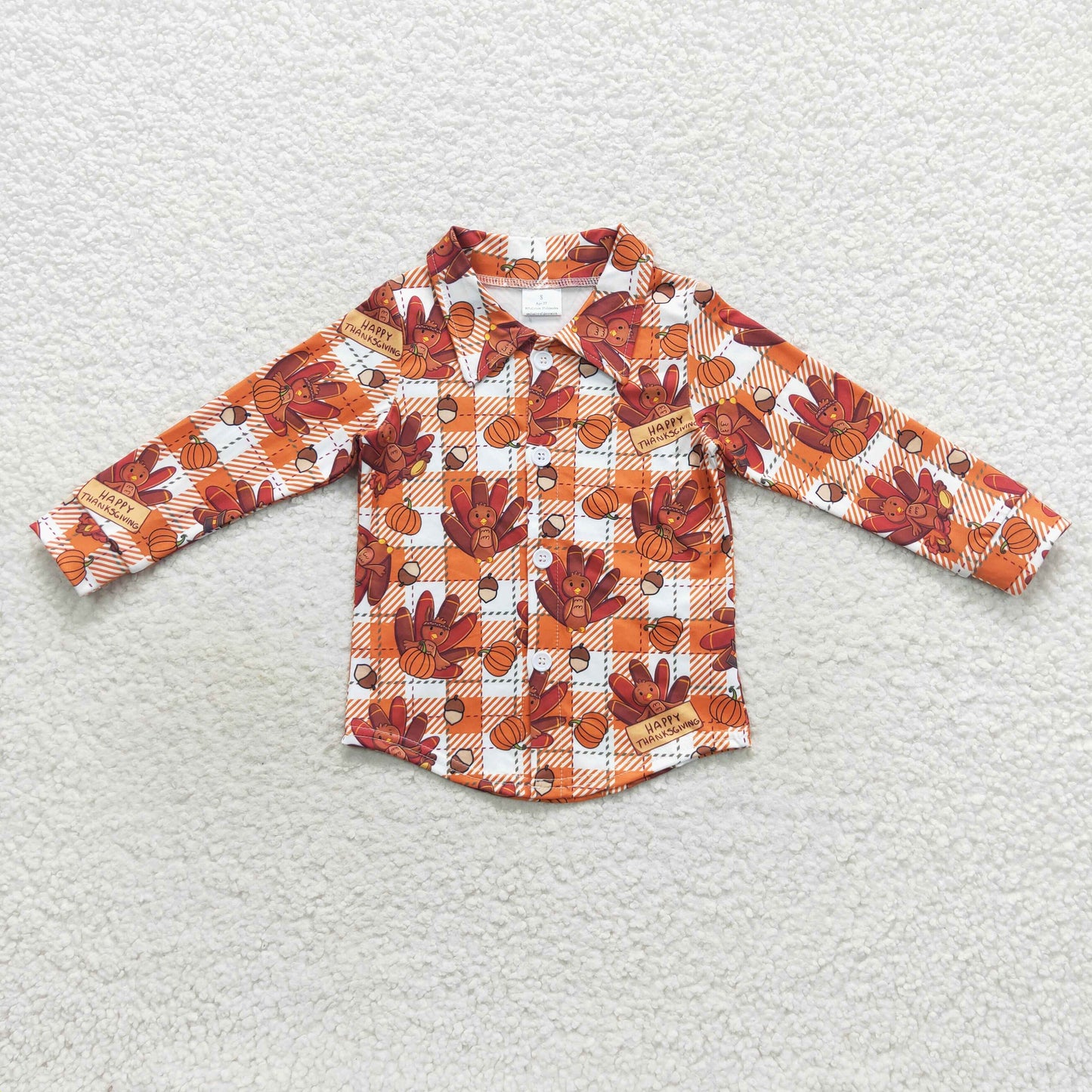BT0255 Thanksgiving turkey pumpkin long sleeve boys shirt
