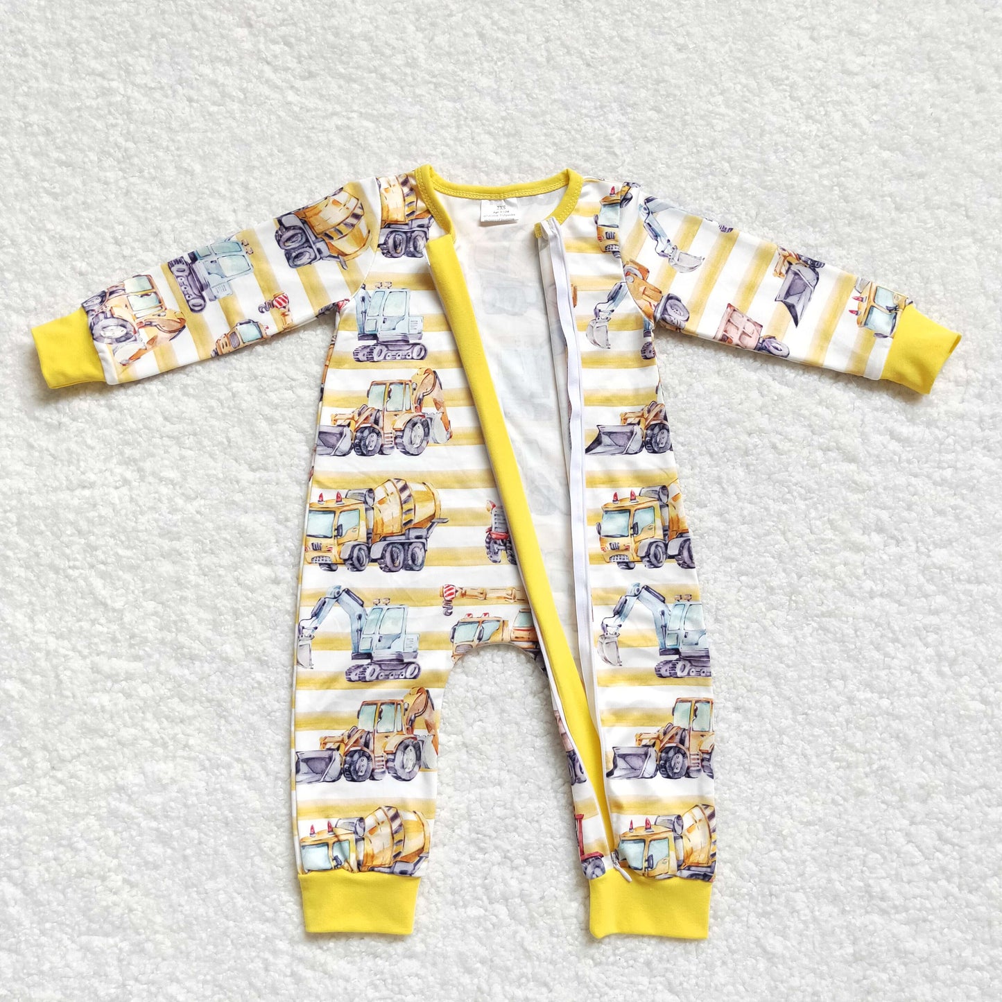 LR0569 Construction truck yellow long sleeve kids romper
