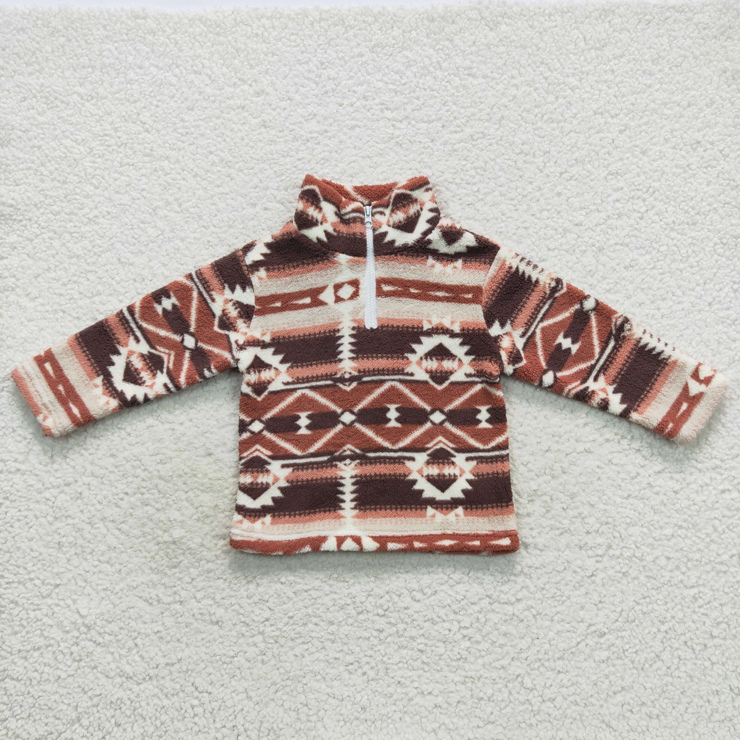 BT0369 Aztec brown long sleeve kids plush pullover