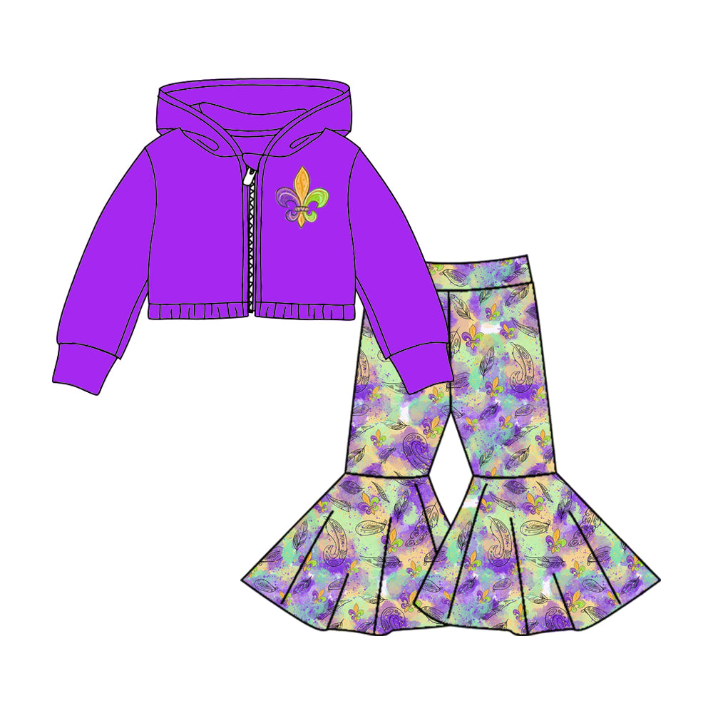 preorder GLP0820 Mardi Gras purple hoodie top colorful pants girls set