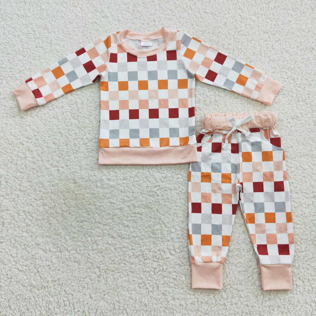 BLP0306 Colorful plaid print long sleeve pants boys set