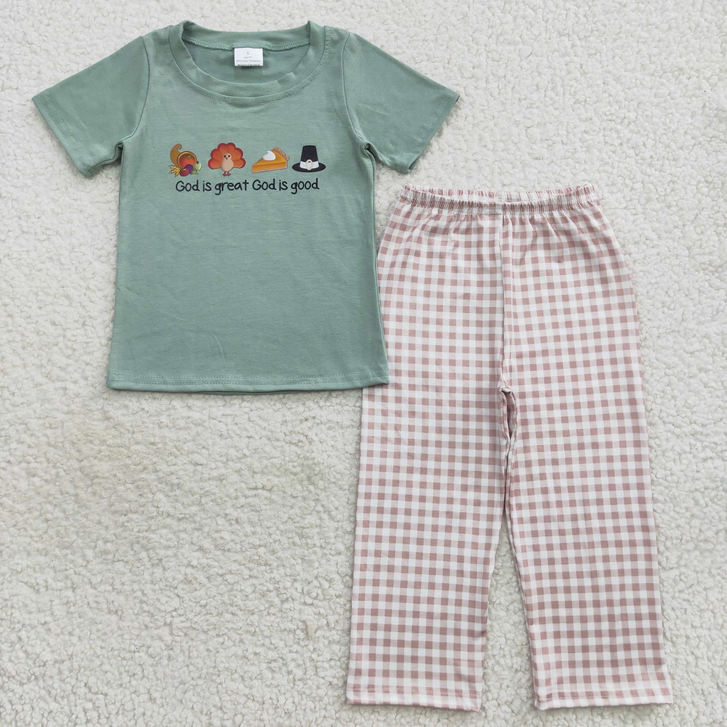 USA SHOP BSPO0163 Thanksgiving turley pie God is great god is good short sleeve pants boys set