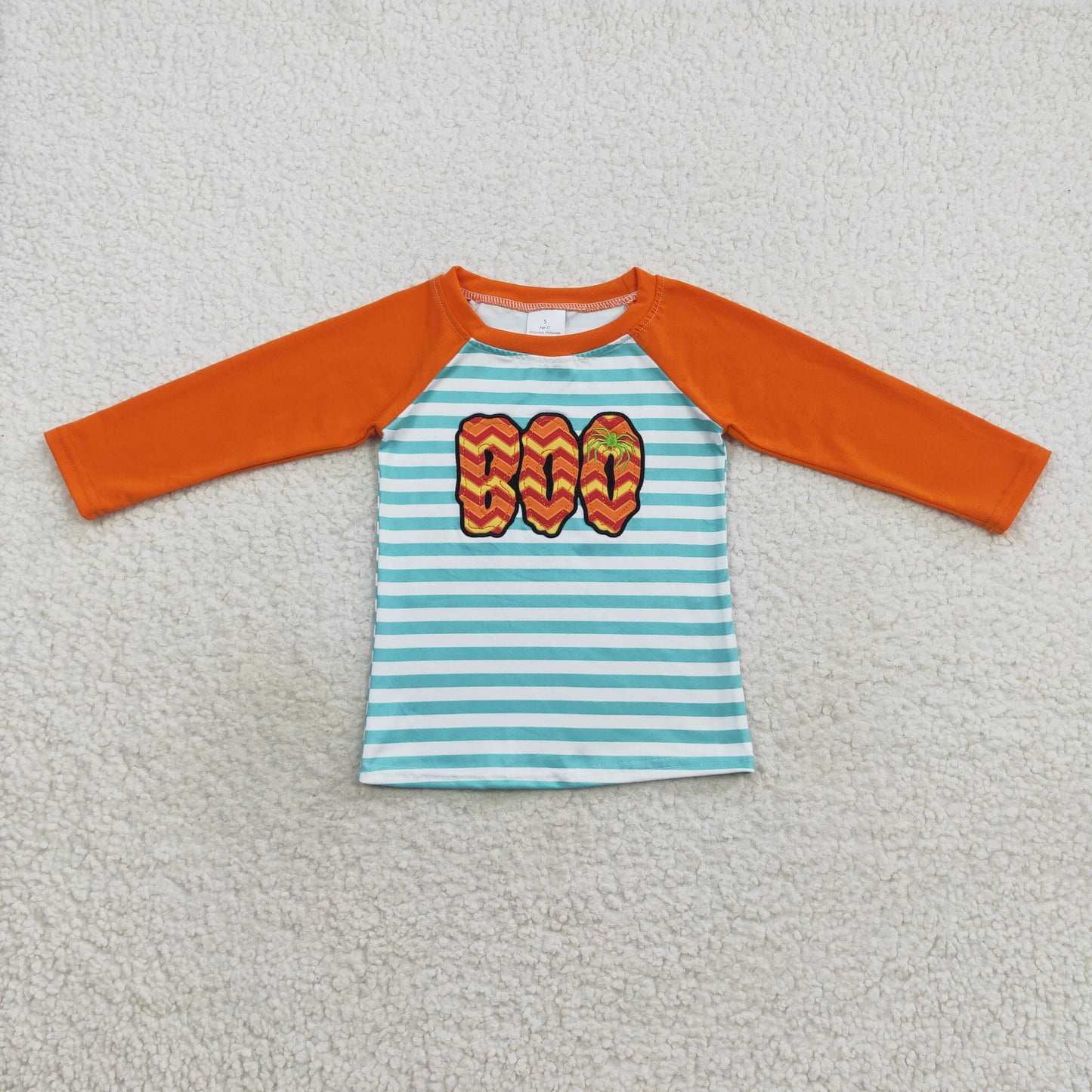BT0312 Halloween Boo blue striped long sleeve boys top