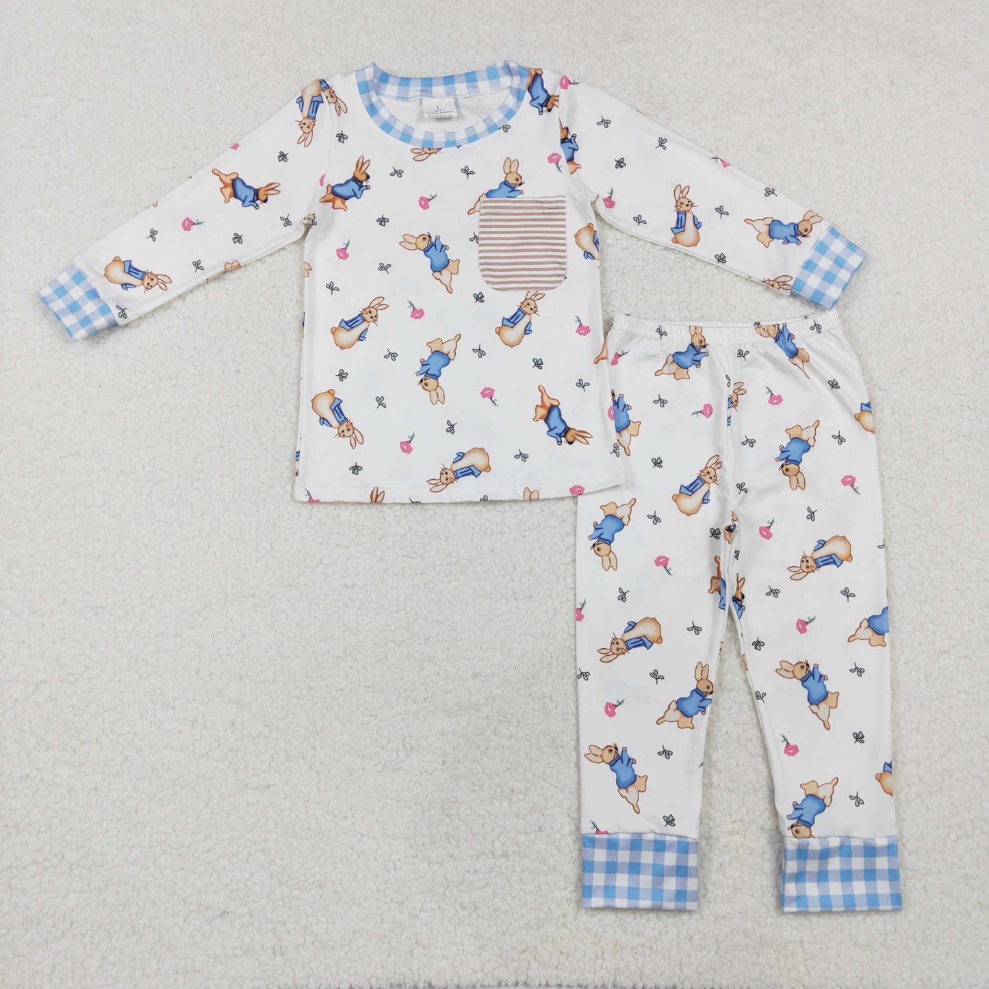 BLP1046 Easter bunny rabbit pocket blue long sleeve pants boys pajamas