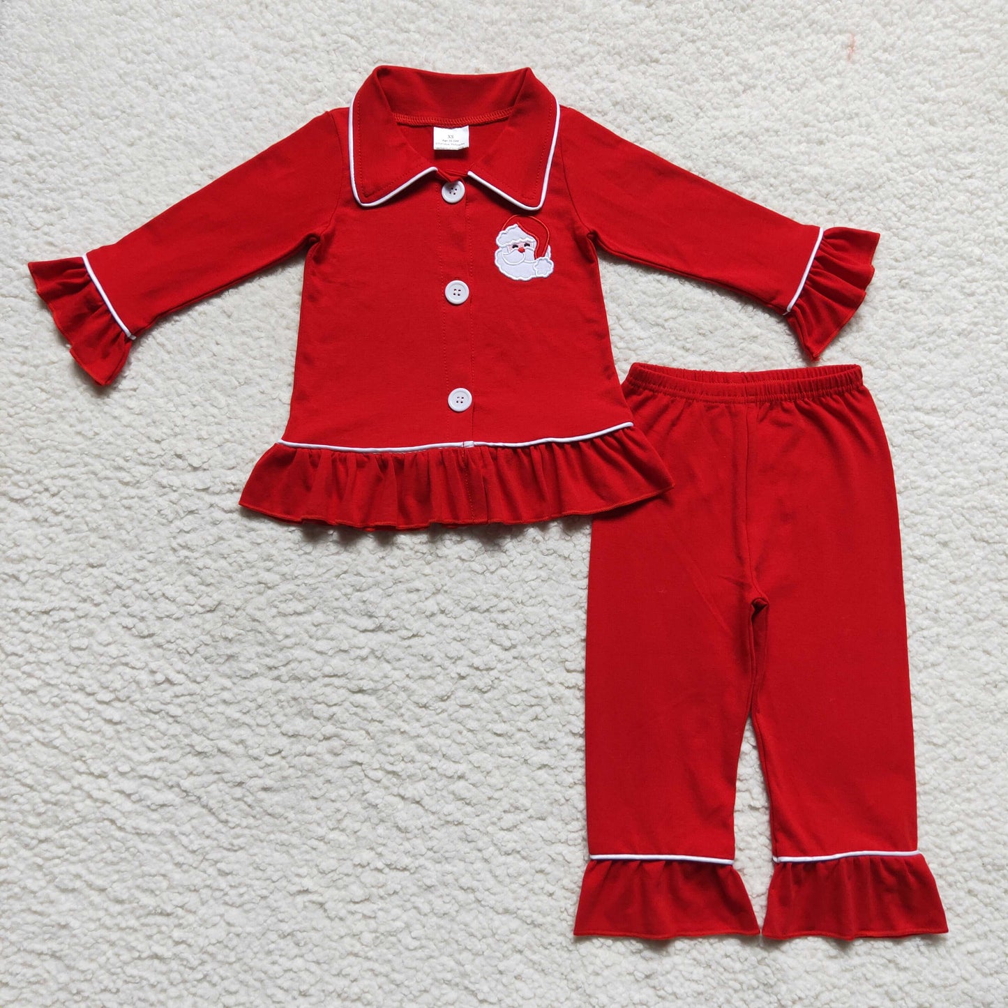 GLP0699 Christmas Santa Claus embroidery cottom red girls pajamas