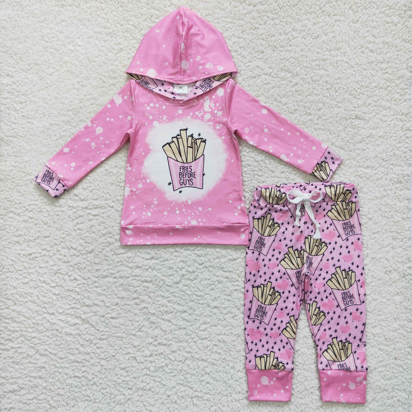 GLP0805 Fries pink long sleeve hoodie girls set