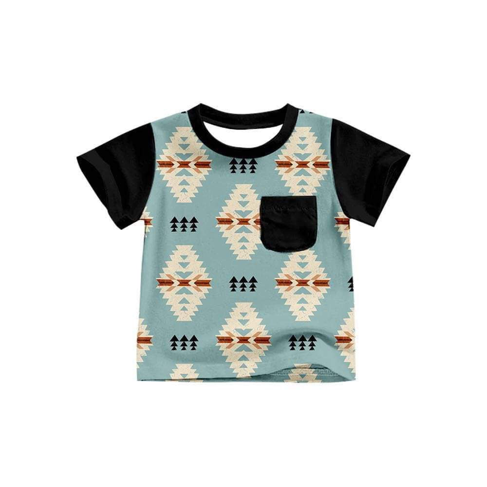 custom Western Aztec pocket short sleeve boys top