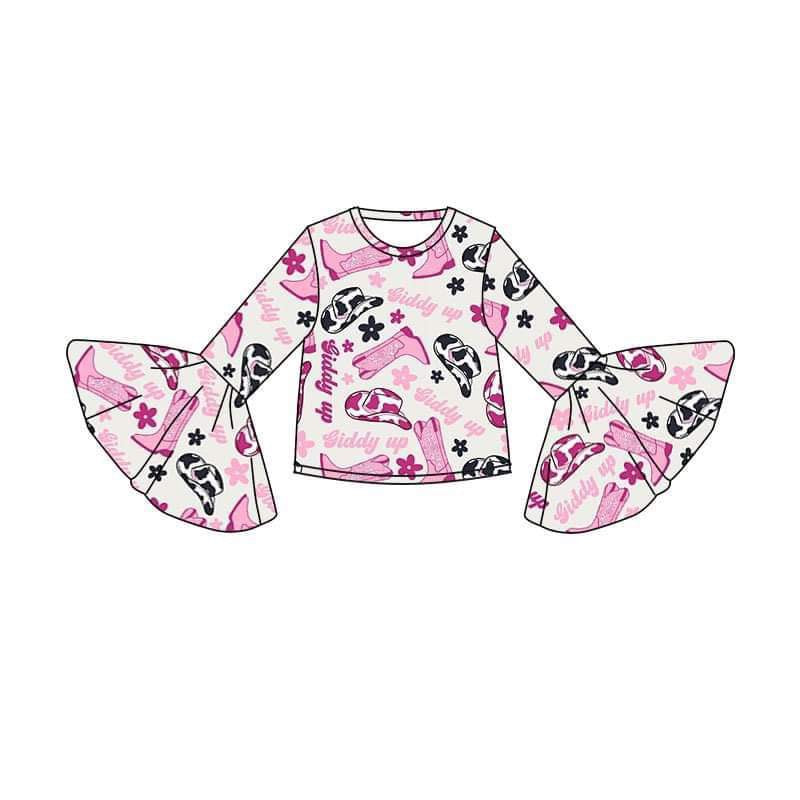 custom Western hat boot pink long sleeve girls top