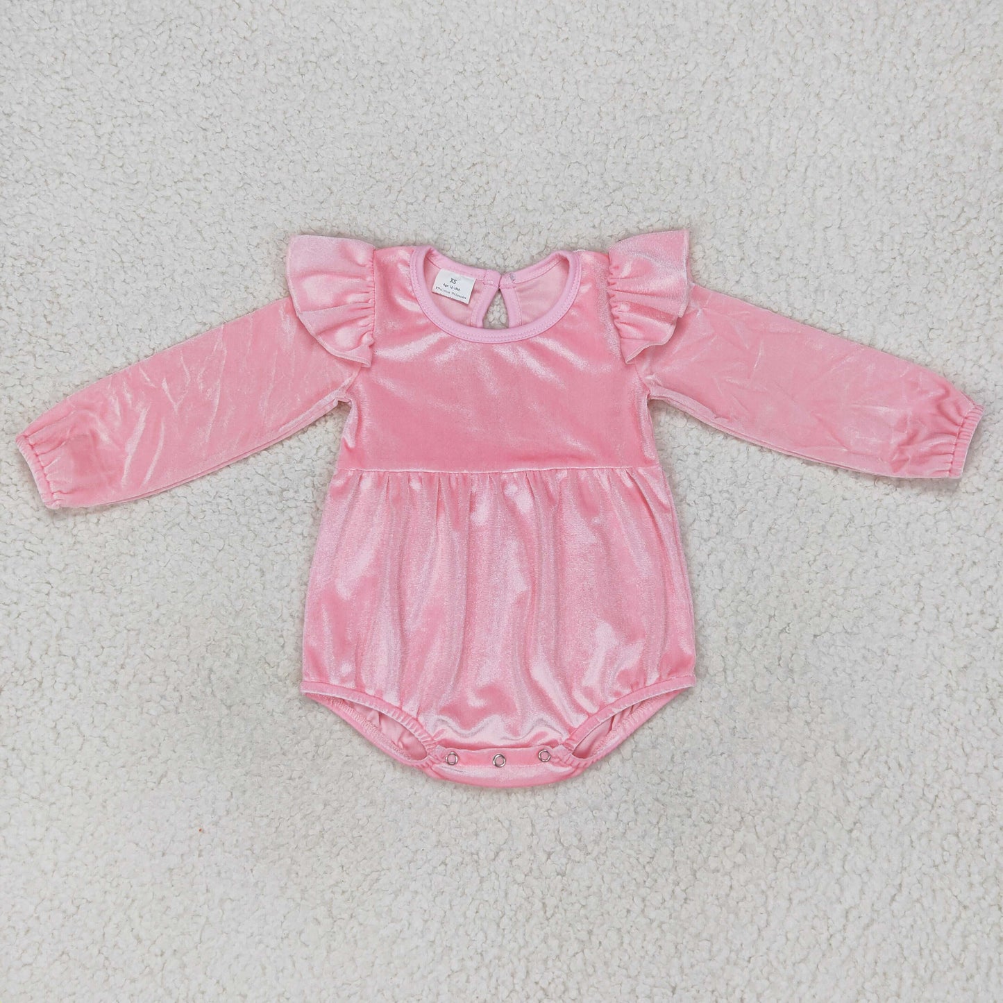 LR0686 Pink velvet long sleeve girls romper