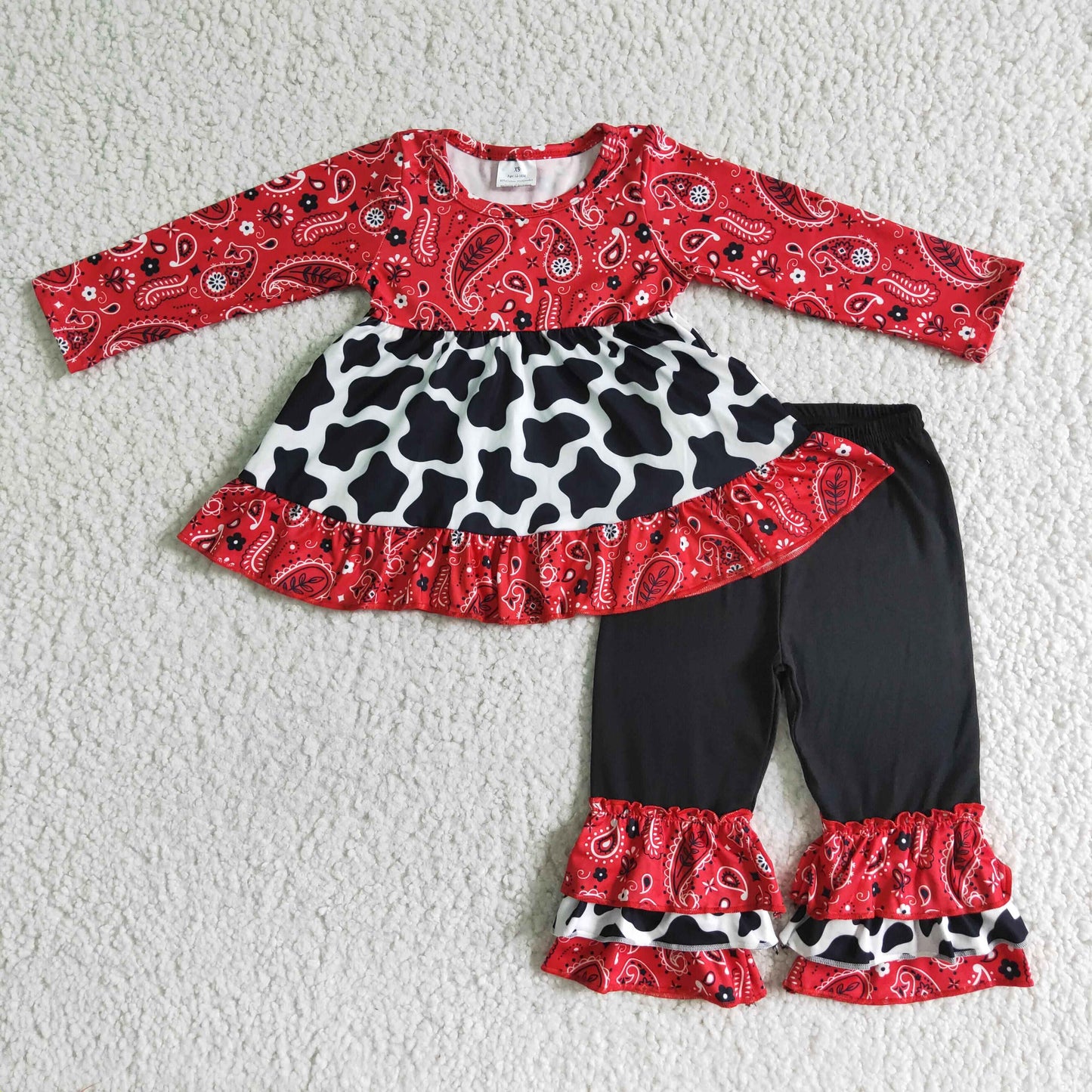 6 B2-23 Christmas Cow Print Kids Clothes Set