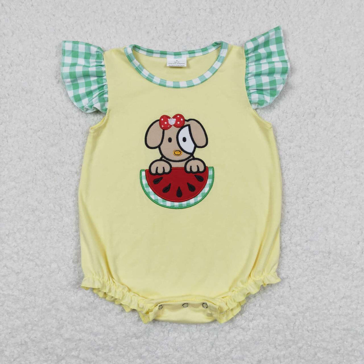 SR0789 Watermelon Dog Yellow Flutter Sleeve Girls Romper