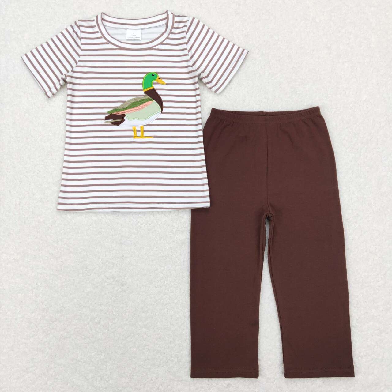 BSPO0214 Mallard brown striped short sleeve brown pants boys set