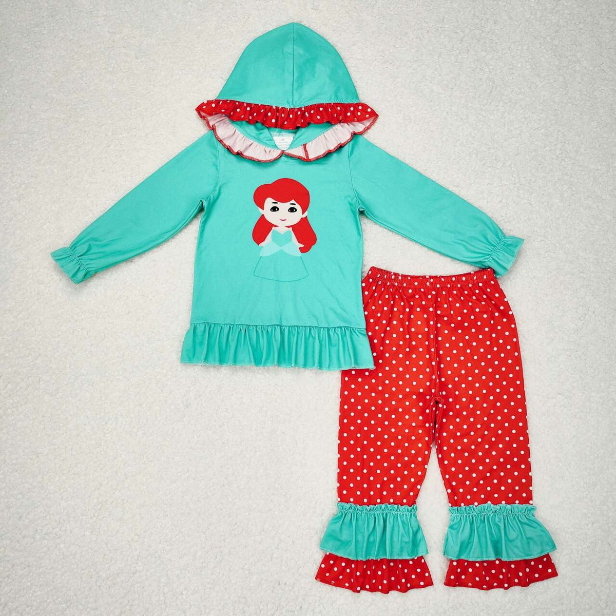 GLP1292 cartoon princess green long sleeve red dot pants girls hoodie set