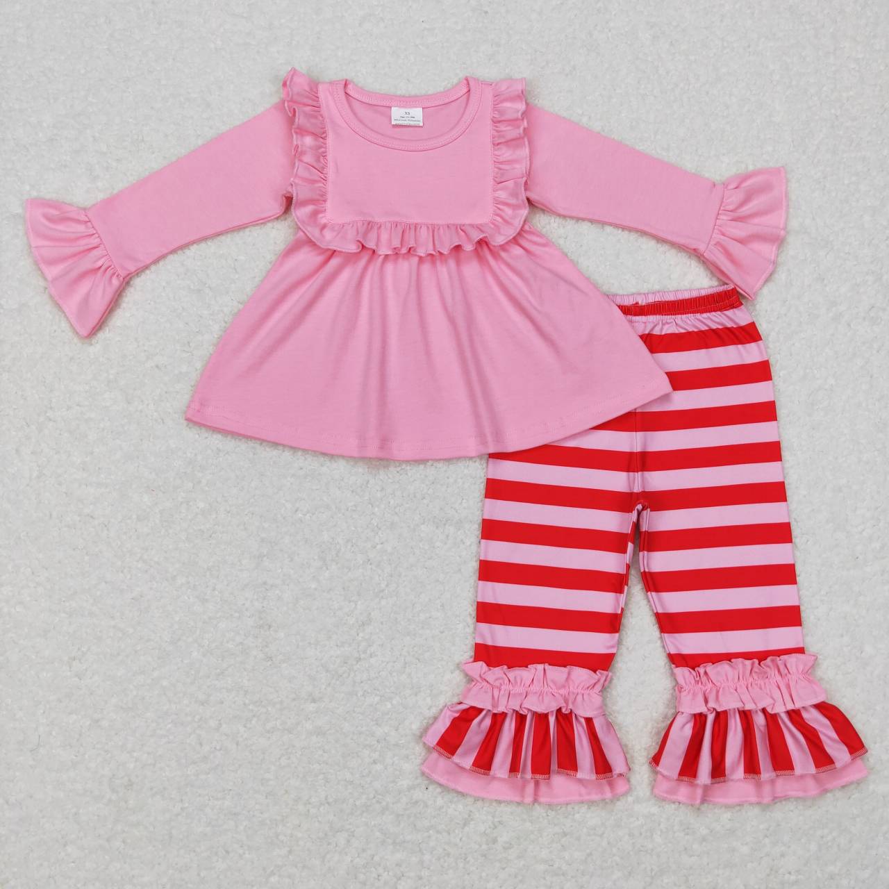 GLP0777 Pink striped long sleeve pants girls set