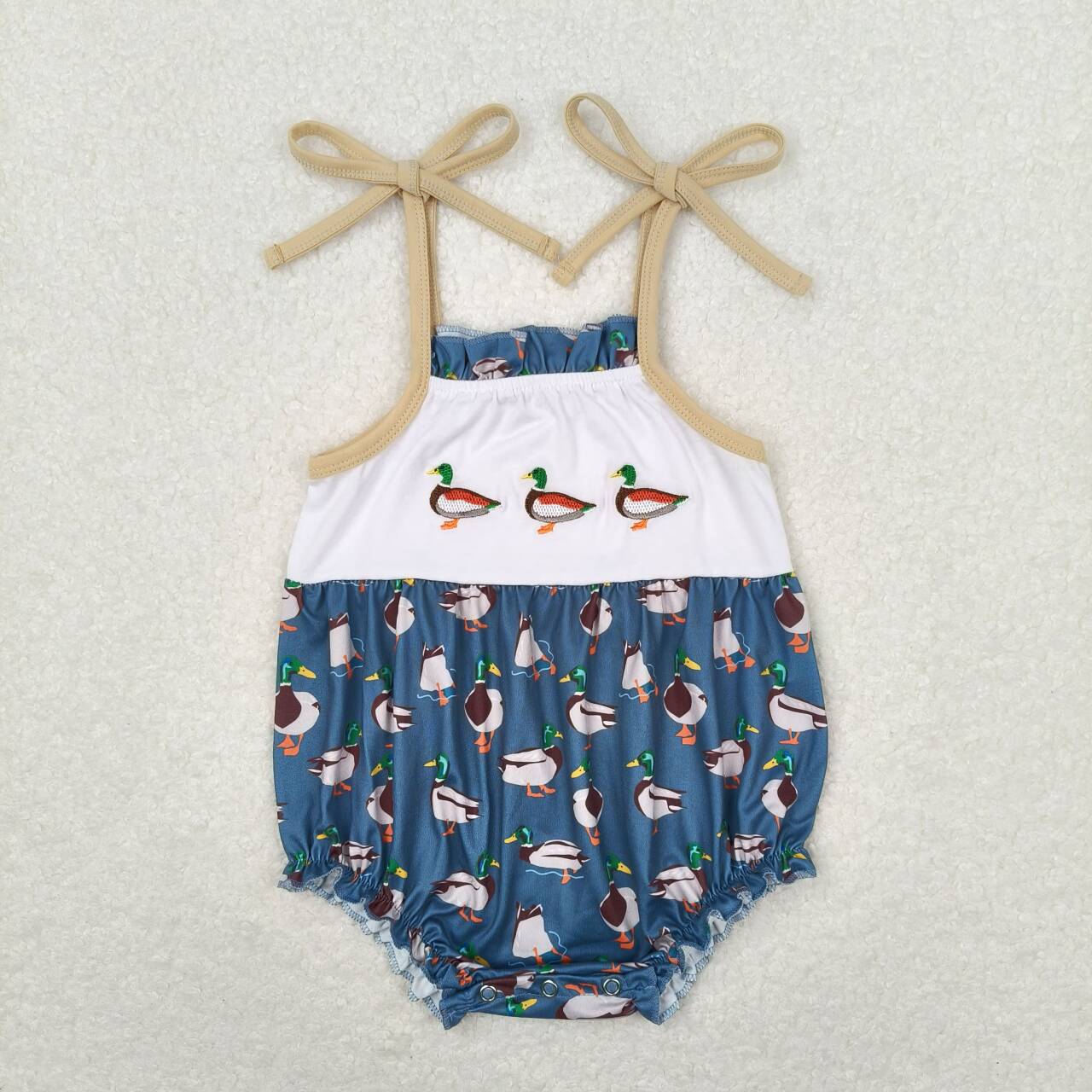 SR1133 embroidery Mallard dark blue sleeveless girls romper