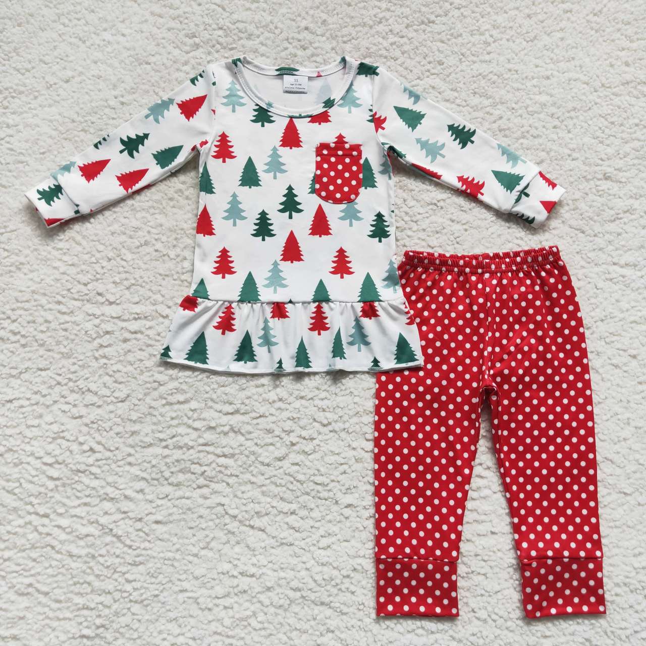 GLP0803 Christmas treen long sleeve red dot pants girls set