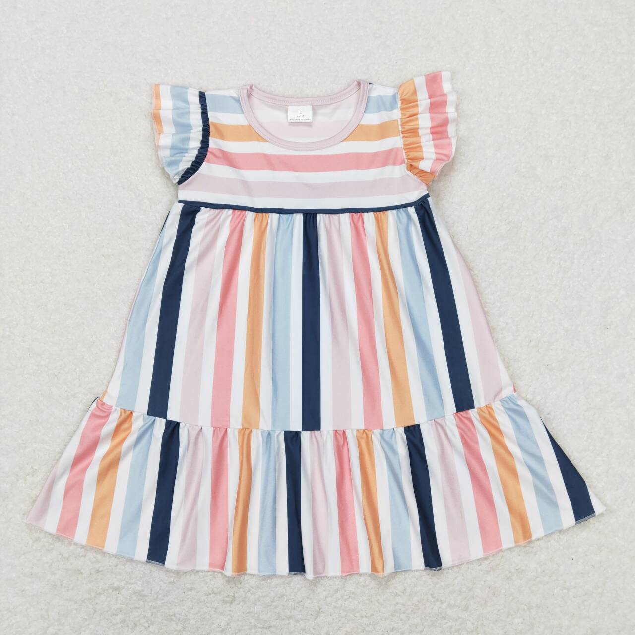 GSD0564 Colorful striped flutter sleeve girls dress